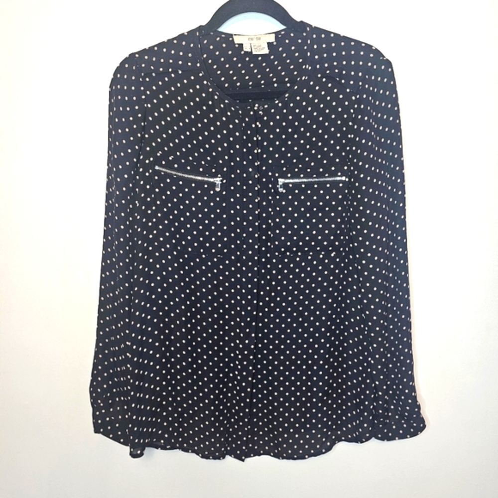 Per Se by Carlisle 100% Silk Polka Dot Blouse Black White Long Sleeve Top 4